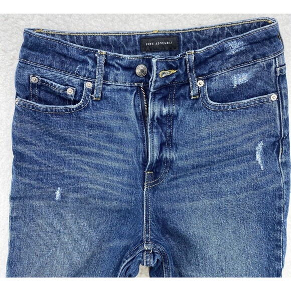 Free Assembly Jeans Women's Size 2 Blue Super High Rise Straight Distressed Torn - Picture 8 of 16